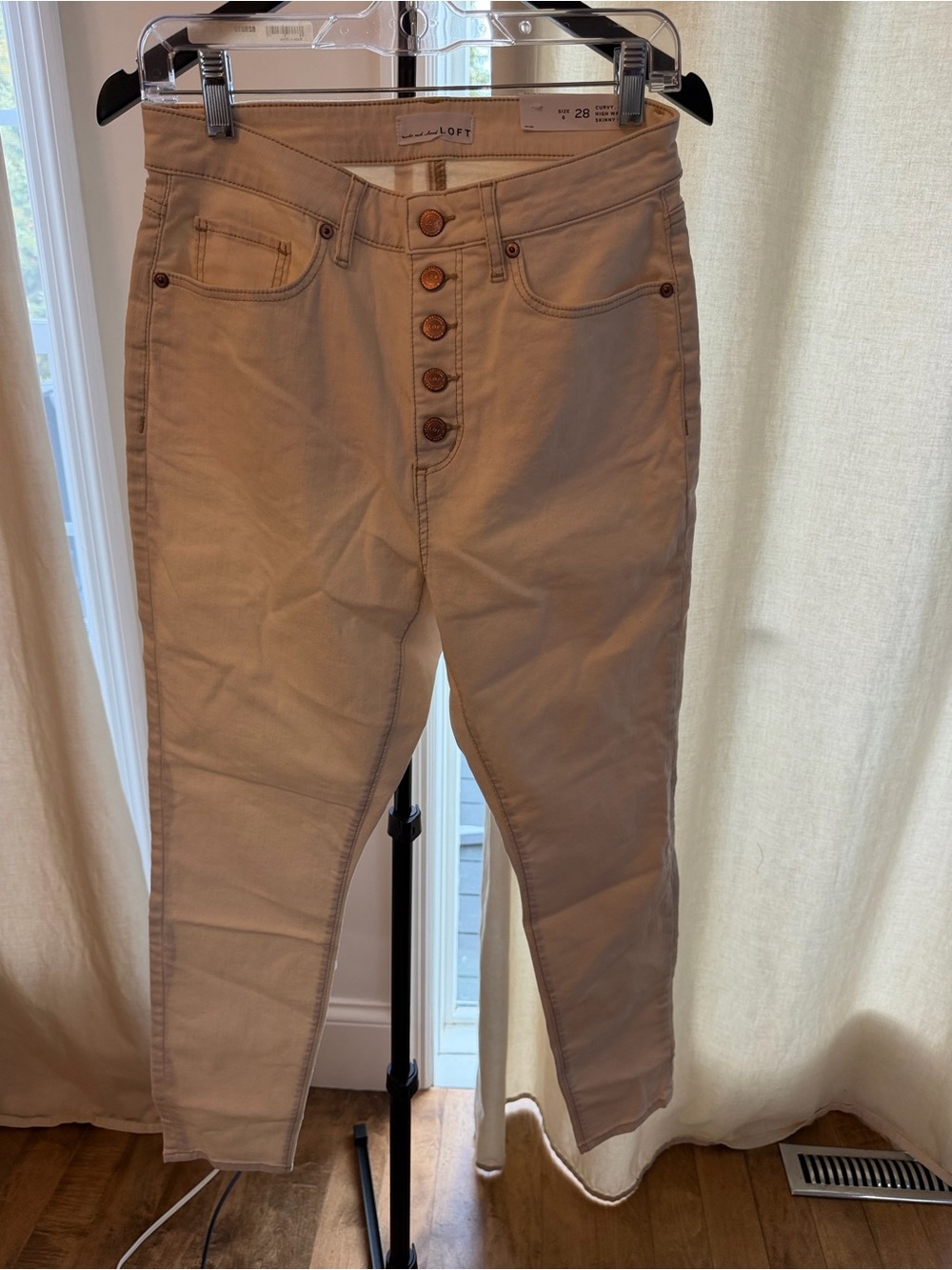 LOFT Cream High-Rise Button-Fly Jeans 6